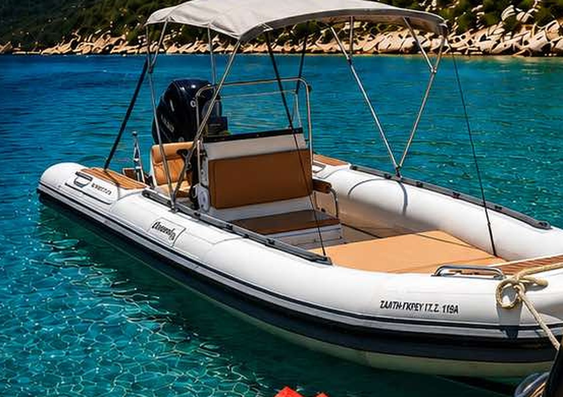 Σκάφος RIB Oceanic 7,5 m αγκυροβολημένο σε όρμο της Σάμου